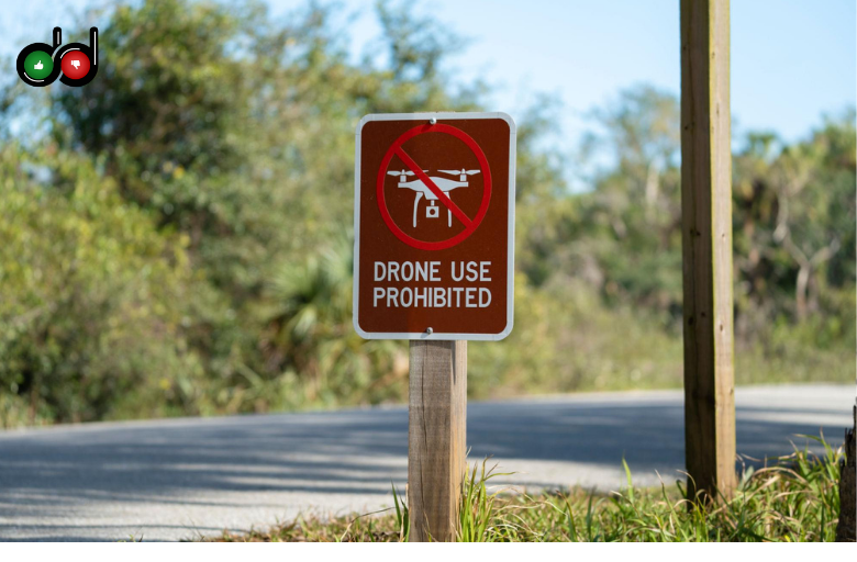 No-fly zones for drones including airports, military areas, and national parks