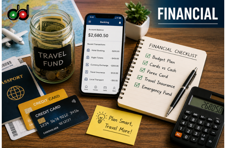 ravel budget setup with cash, cards, calculator, and mobile banking app.
